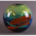 A spherical glass vase 'Diepzee', unique, Willem Heesen.
