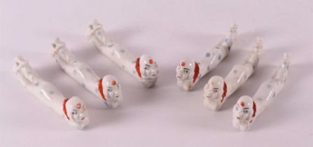 Six porcelain Art Deco knife rests of clowns, France, ca. 1930