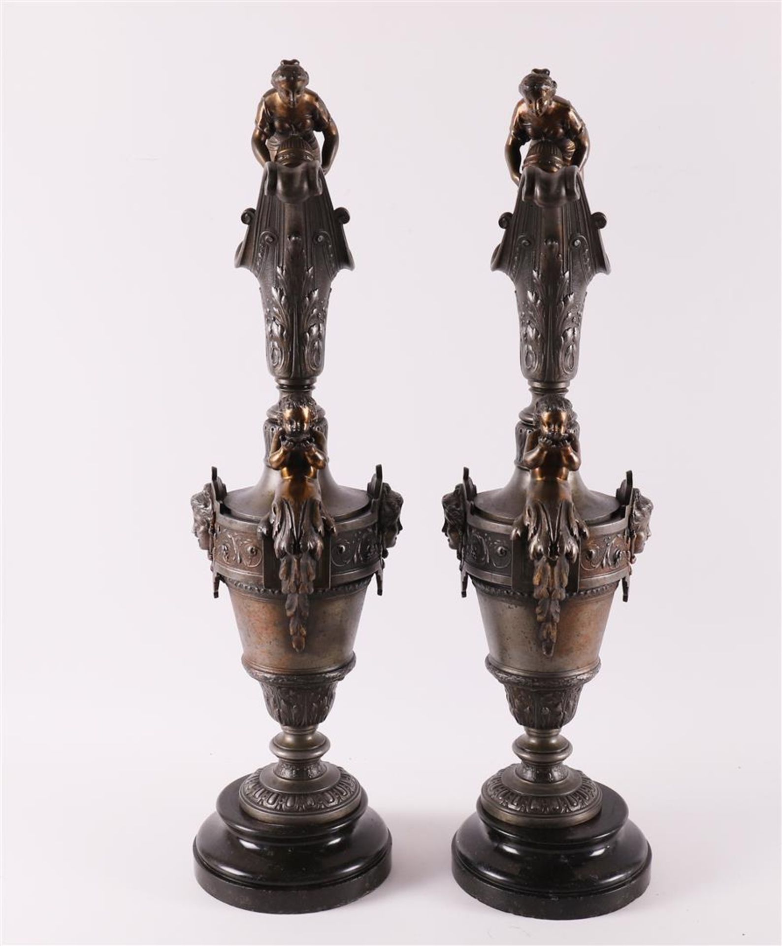A pair of white metal decorative vases, ca. 1880. - Image 2 of 3