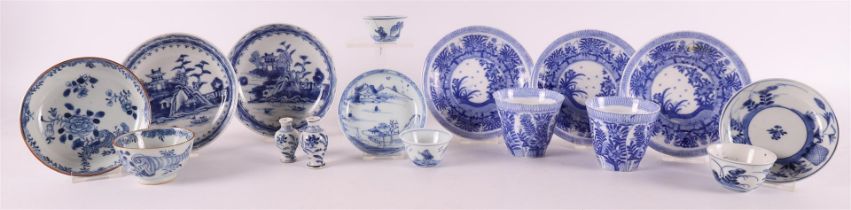 A lot of various blue/white porcelain cups and saucers, China, including Qianlon