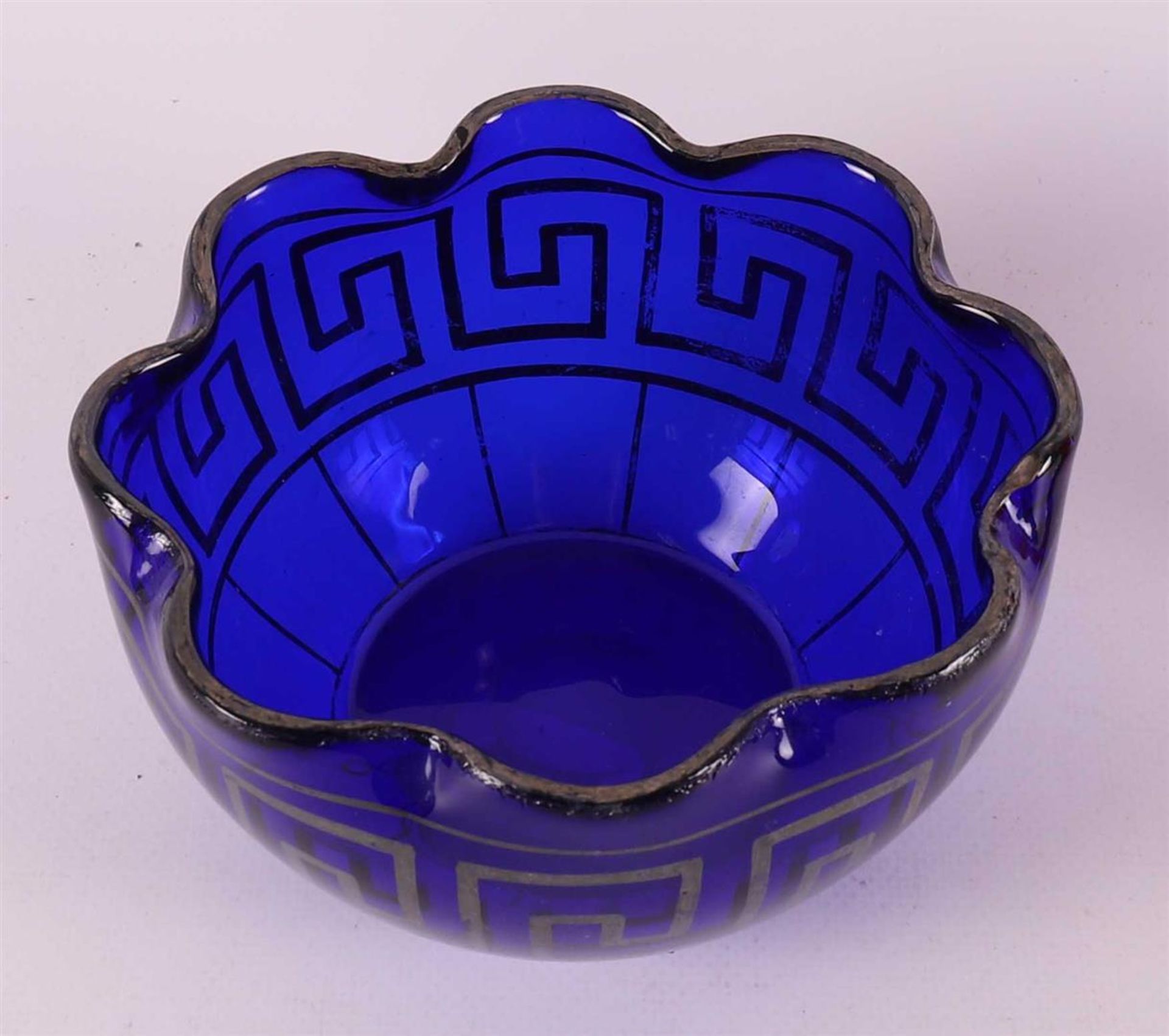 A blue glass Art Deco bowl with silver decor, Czech Republic/Germany Bohemia - Image 3 of 6