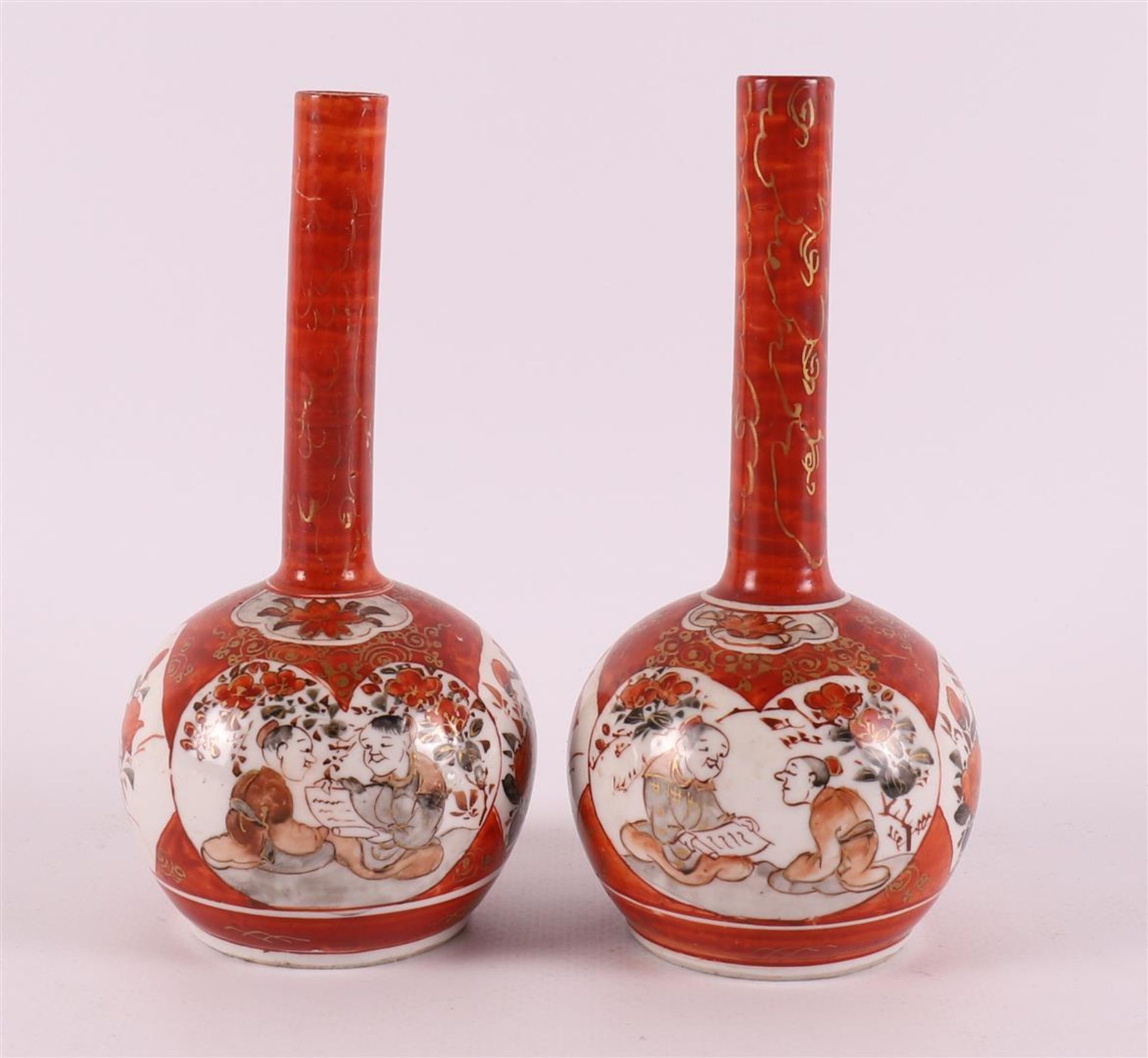 A pair of polychrome decorated porcelain conical bottles, Japan, Kutani, Meiji, - Image 4 of 6