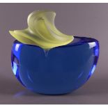 A blue and satin-finished glass object, unique 2001, Felicitas Engels-Neuhold.