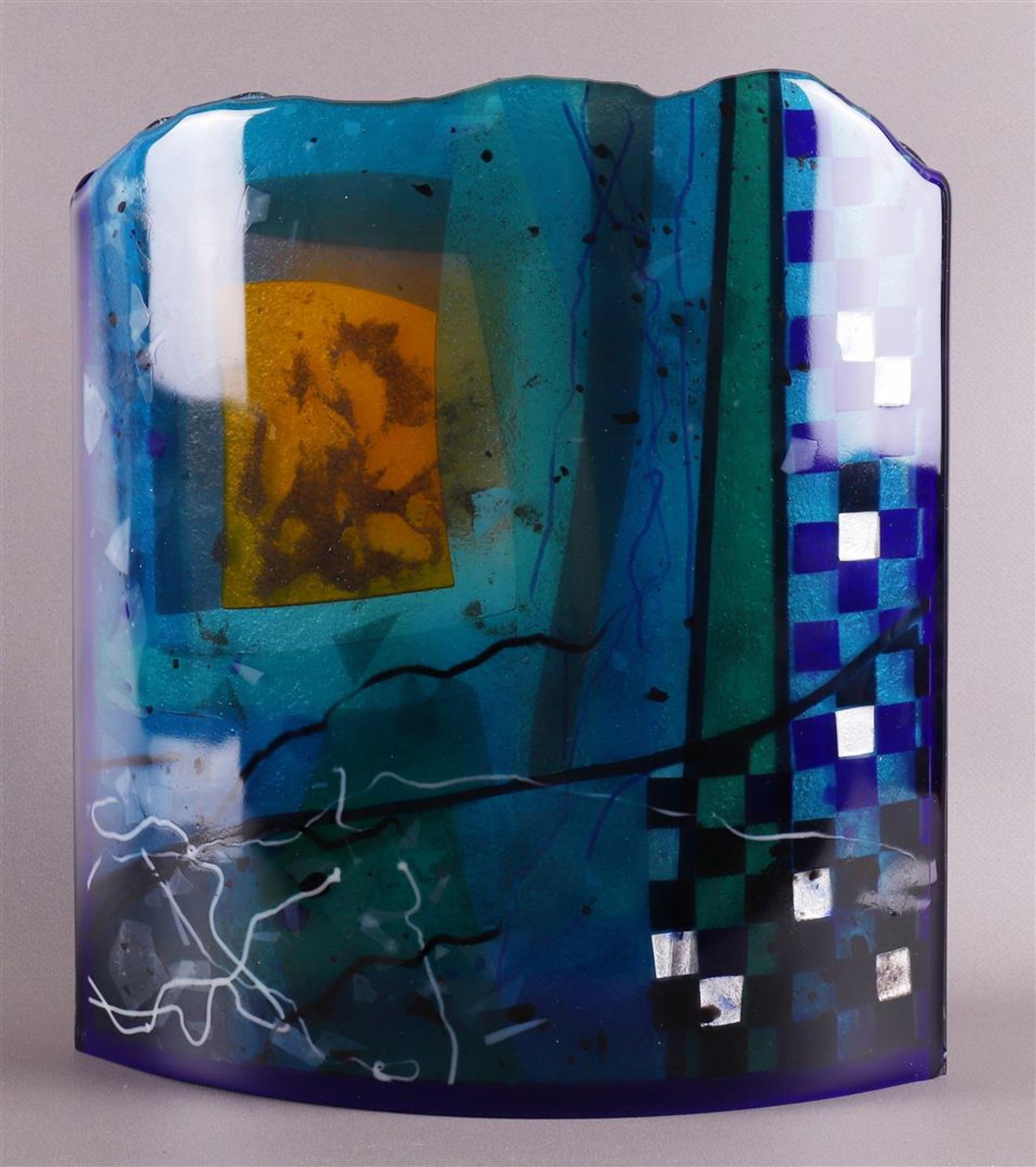 A polychrome glass vase, unique, Frank van den Ham.