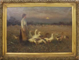 Rigg, Ernest Higgins (1868-1947) 'Goose herder in corn landscape',