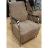 A set of beige suede armchair with chrome metal backrest, 21st century