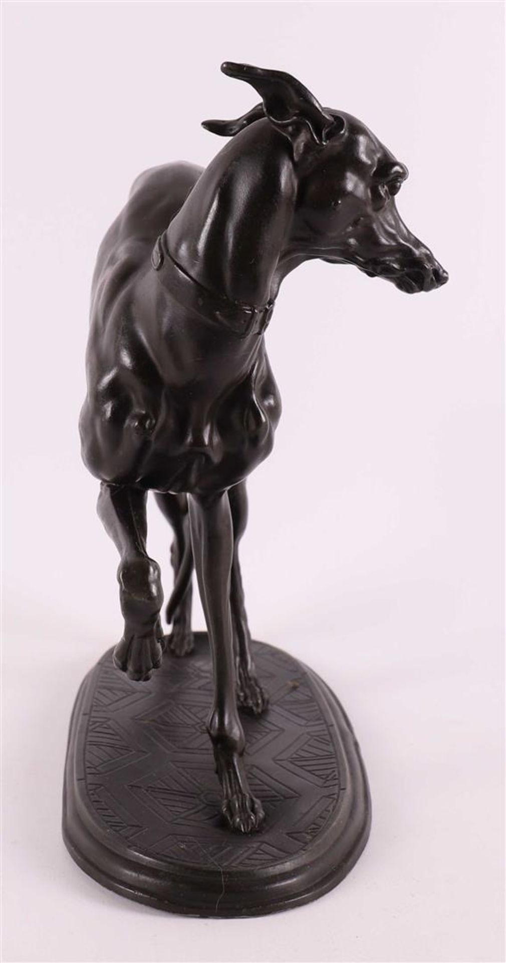 A bronzed white metal sculpture of a greyhound, circa 1900. - Image 4 of 5