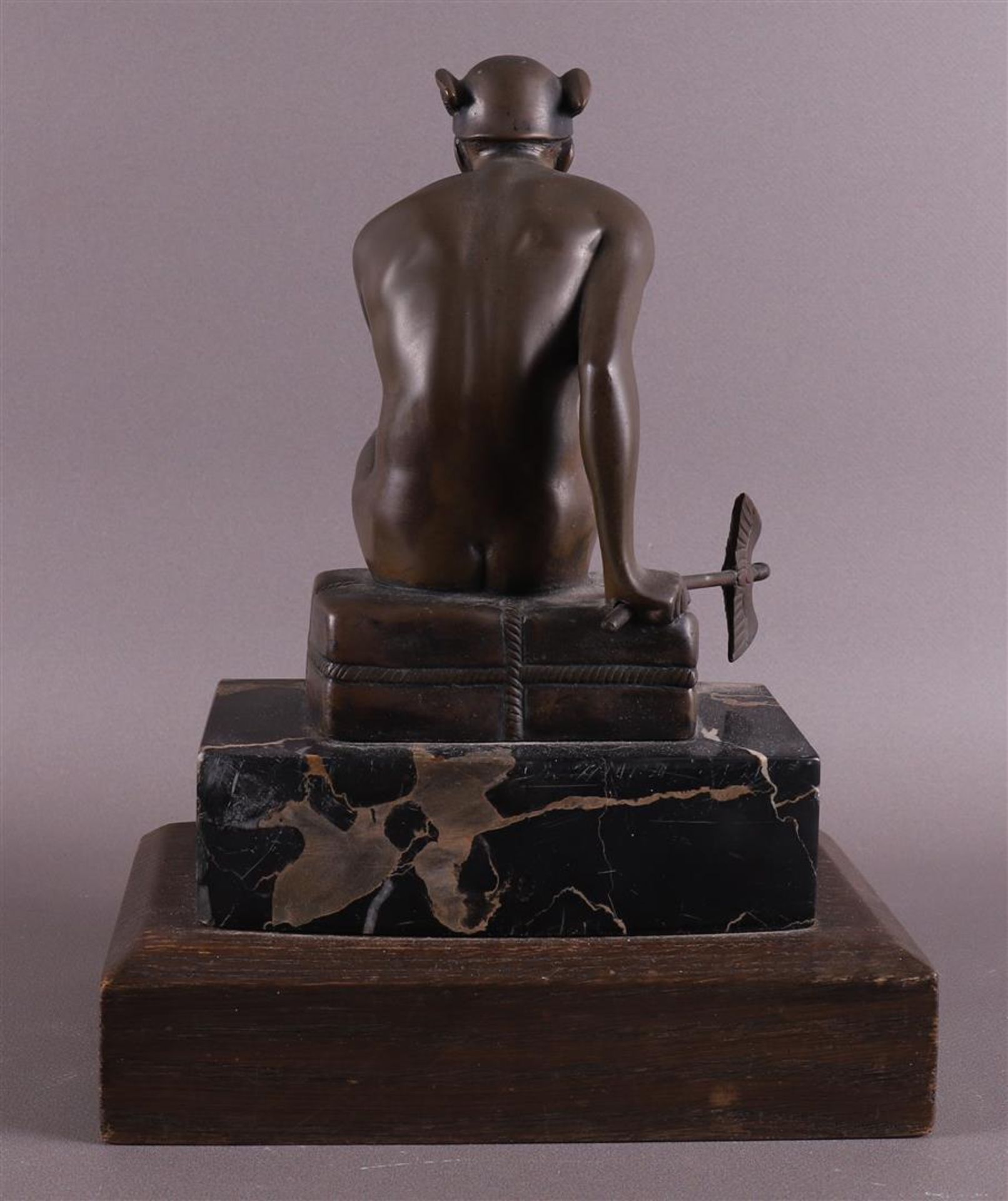 A bronze seated Hermes on cushion and marble base, ca. 1920 - Image 3 of 4