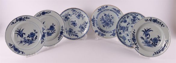 Six various blue/white porcelain plates, China, Qianlong 18th century.