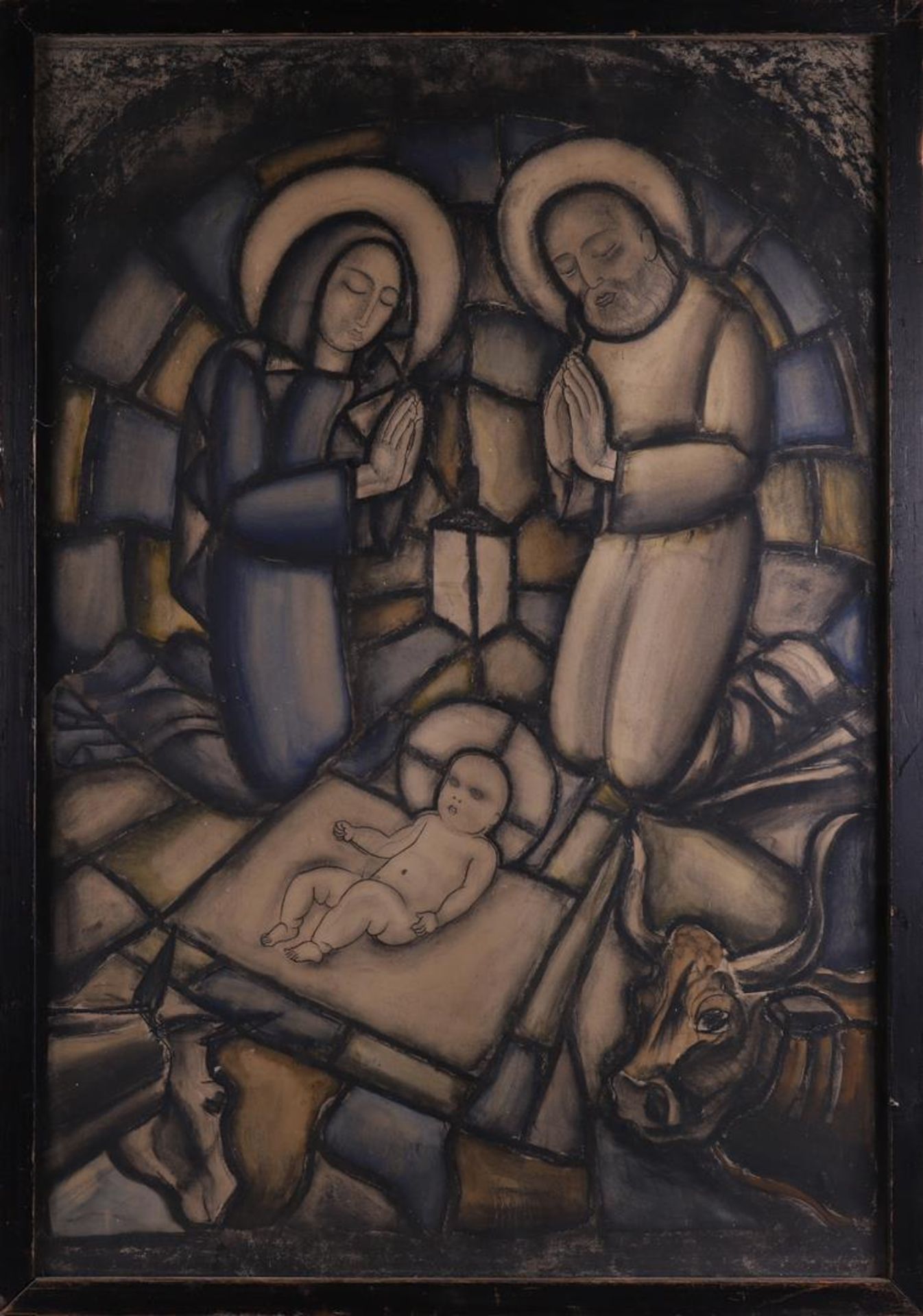 Dutch school 20th century 'Joseph and Mary with baby Jesus in the Manger',