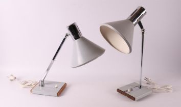 Two gray and chrome metal vintage desk lamps, 1960s/70s.