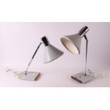 Two gray and chrome metal vintage desk lamps, 1960s/70s.