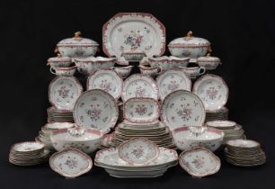 A porcelain 179-piece famille rose dinner set with floral 'Lowestoft' decor,