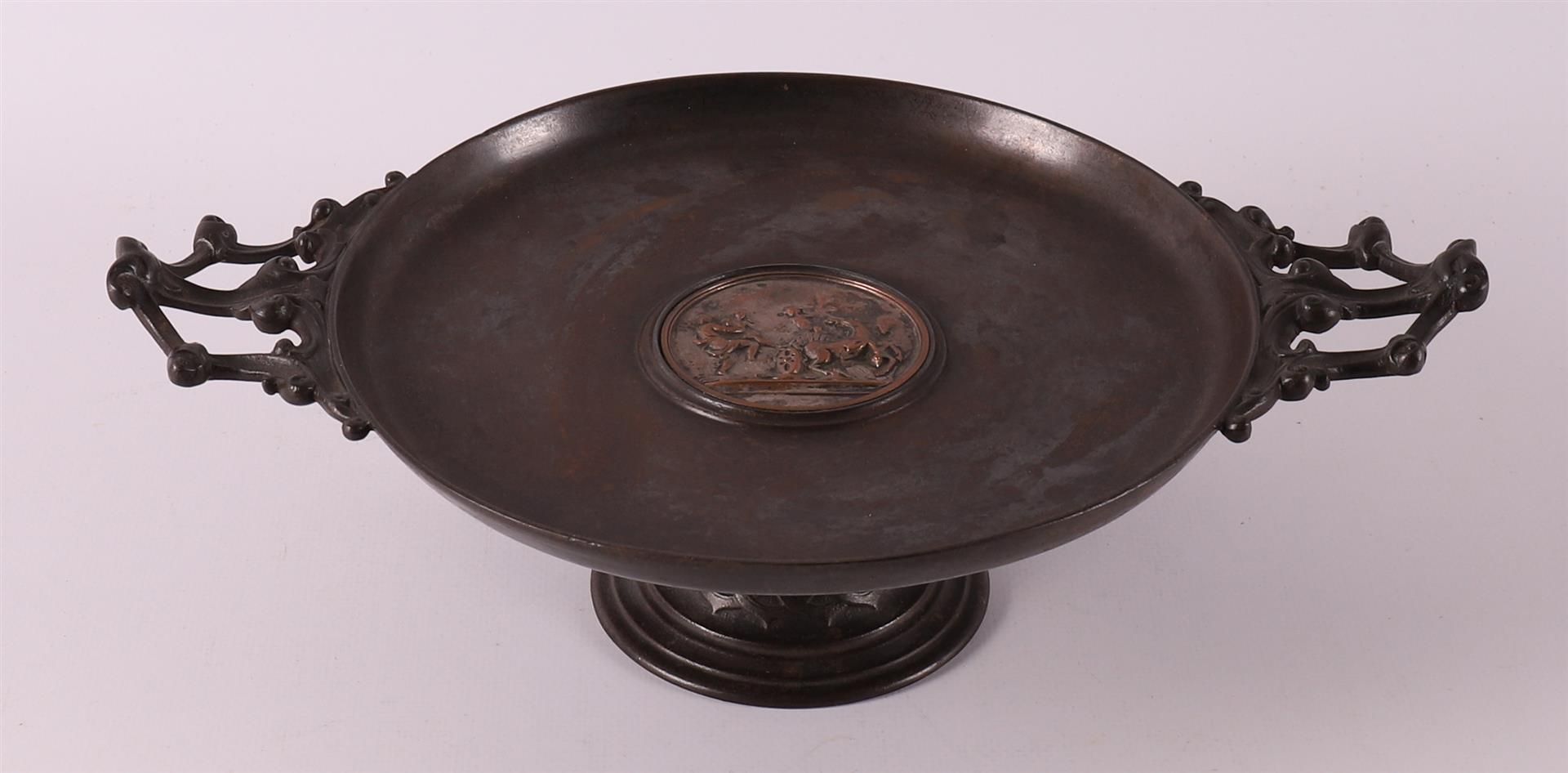 A cast iron and copper mounted tazza from 'EG Zimmermann in Hanau',