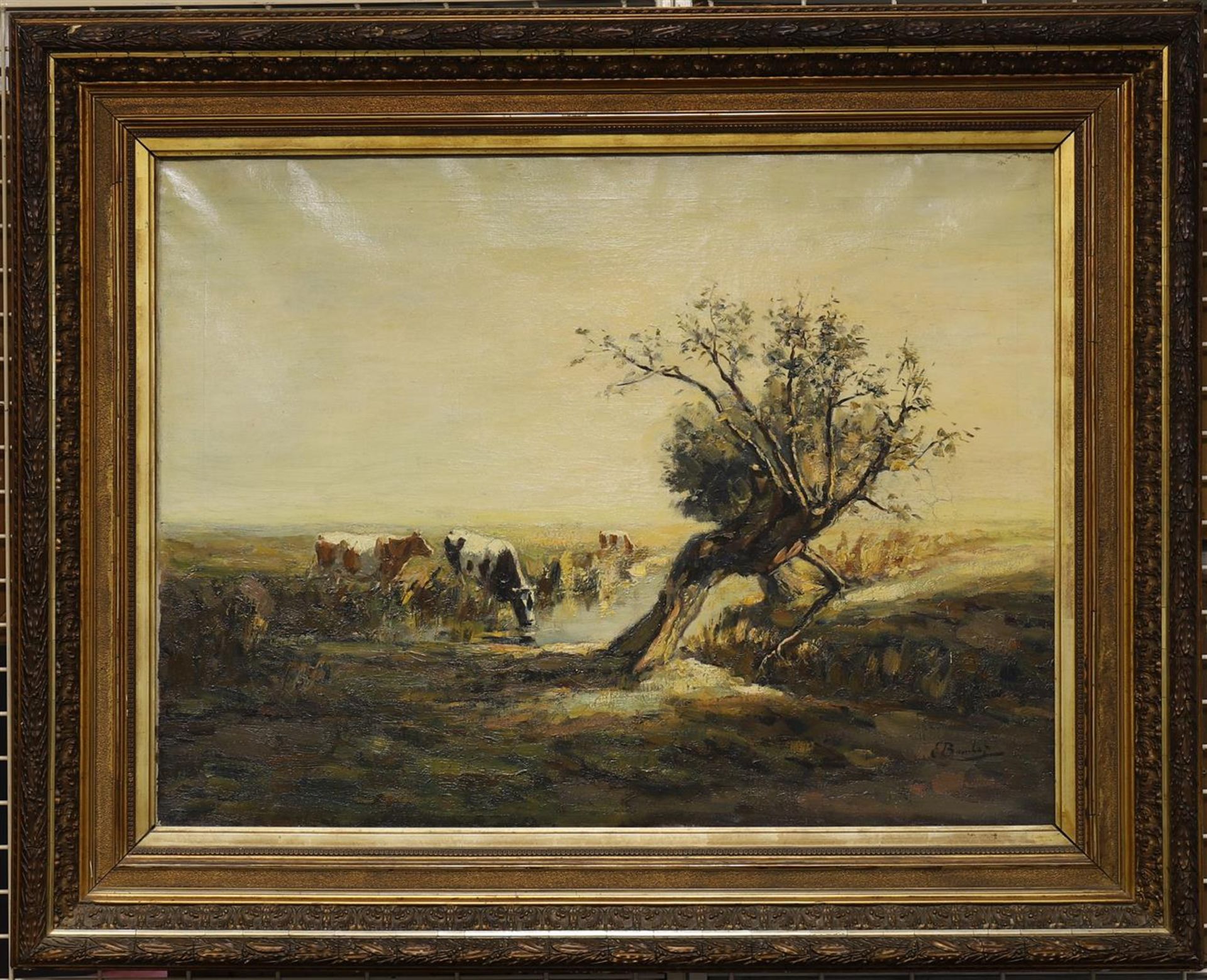 Bomhof, Evert (Zwolle 1886-1949) 'Pollar willow with cows in landscape',