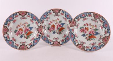 Three famille rose style porcelain plates, France Samson, 19th century