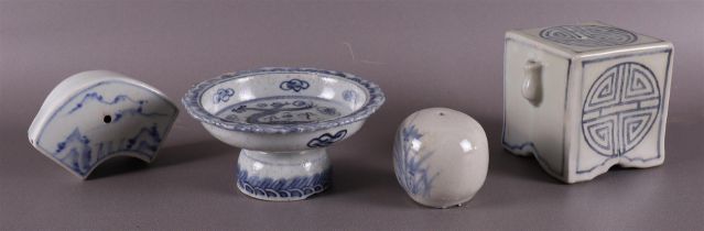 Three various blue/white porcelain water droppers, China, 20th century.