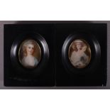 Two various oval portrait miniatures in ebonised frames, 19th century.