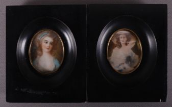 Two various oval portrait miniatures in ebonised frames, 19th century.