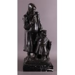 A brown patinated bronze woman with girl and goat, 1907.