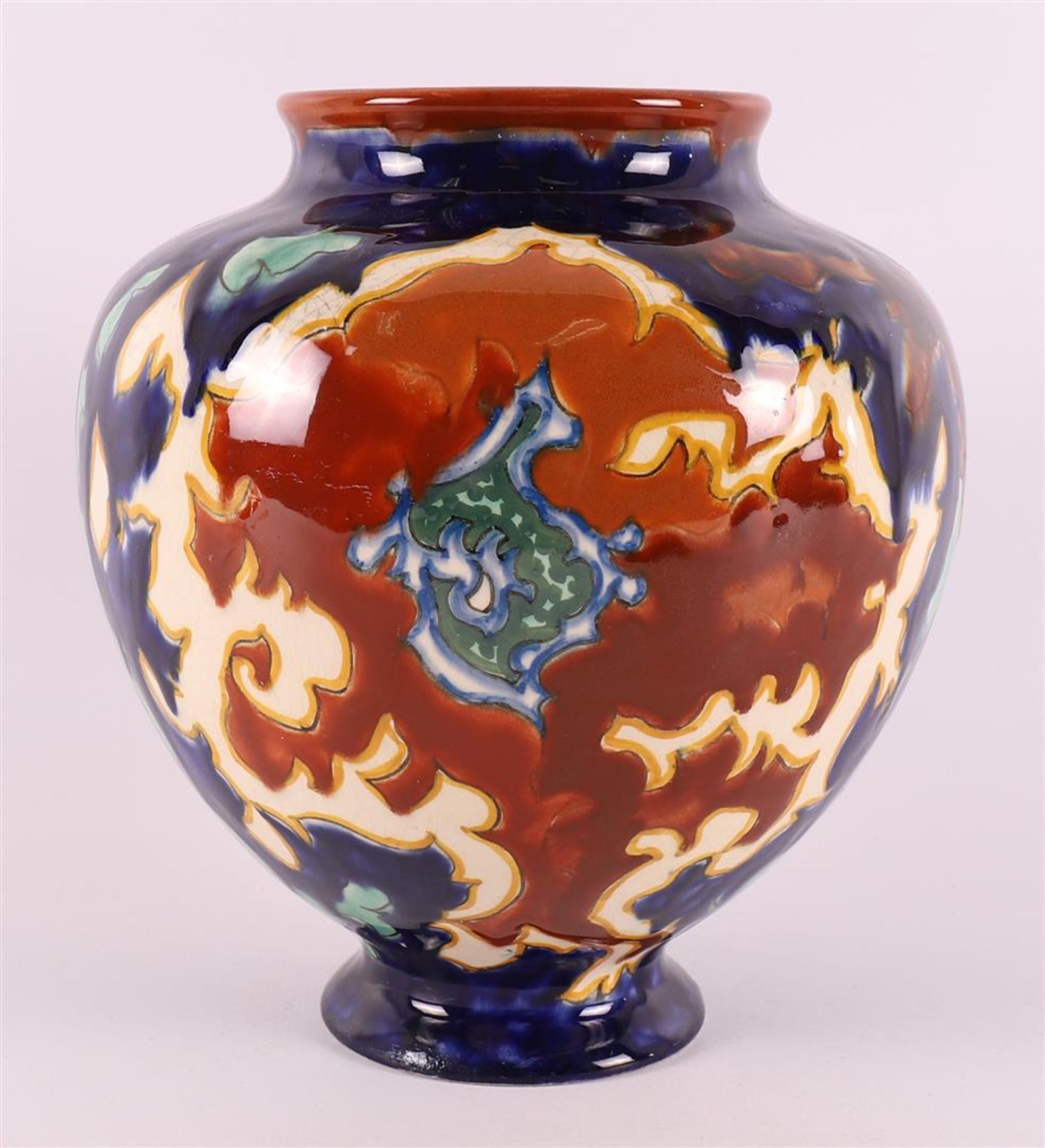 A glossy earthenware baluster-shaped vase, South Holland 1919.