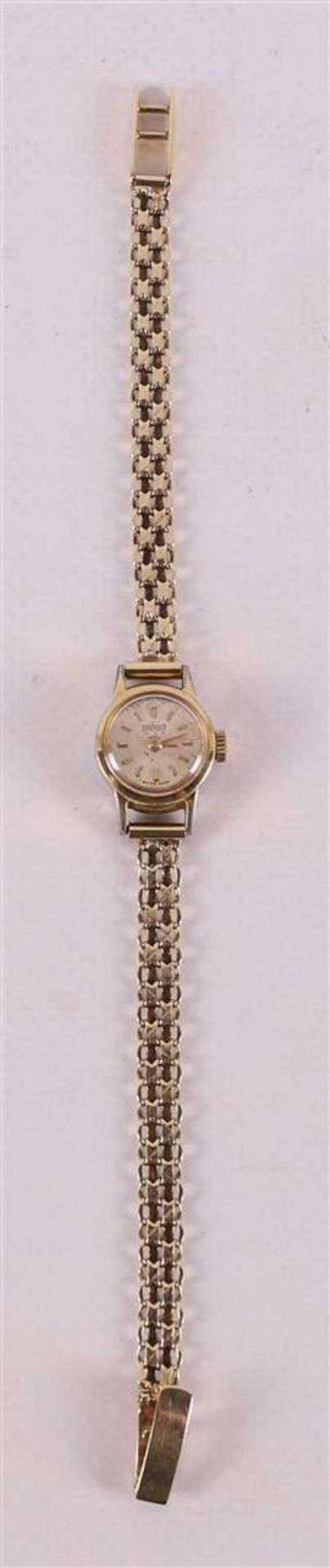 A Pontiac ladies wristwatch on a 14 kt yellow gold strap.