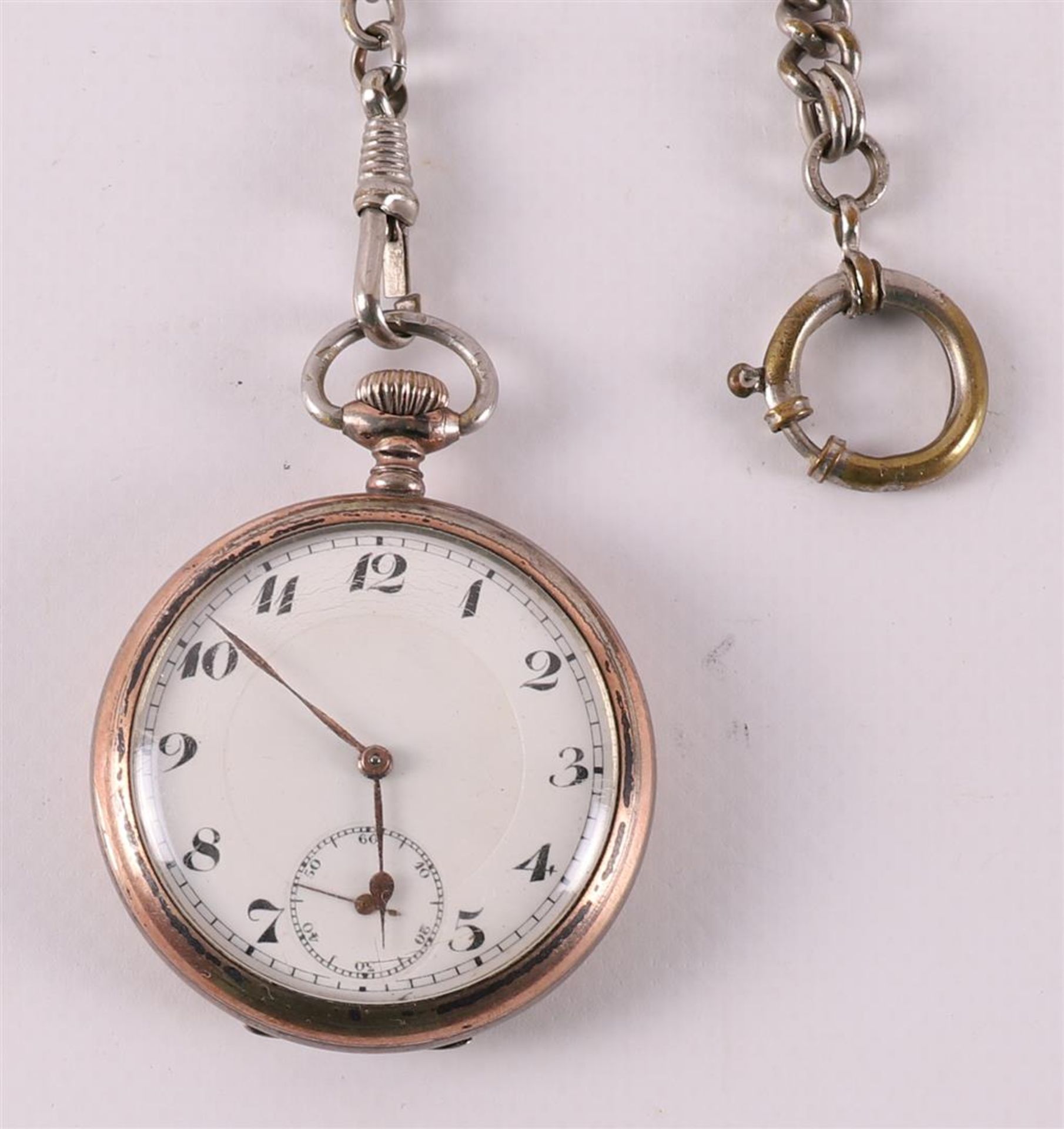 A men's vest pocket watch in silver case, on a base chain, around 1900. - Image 2 of 3