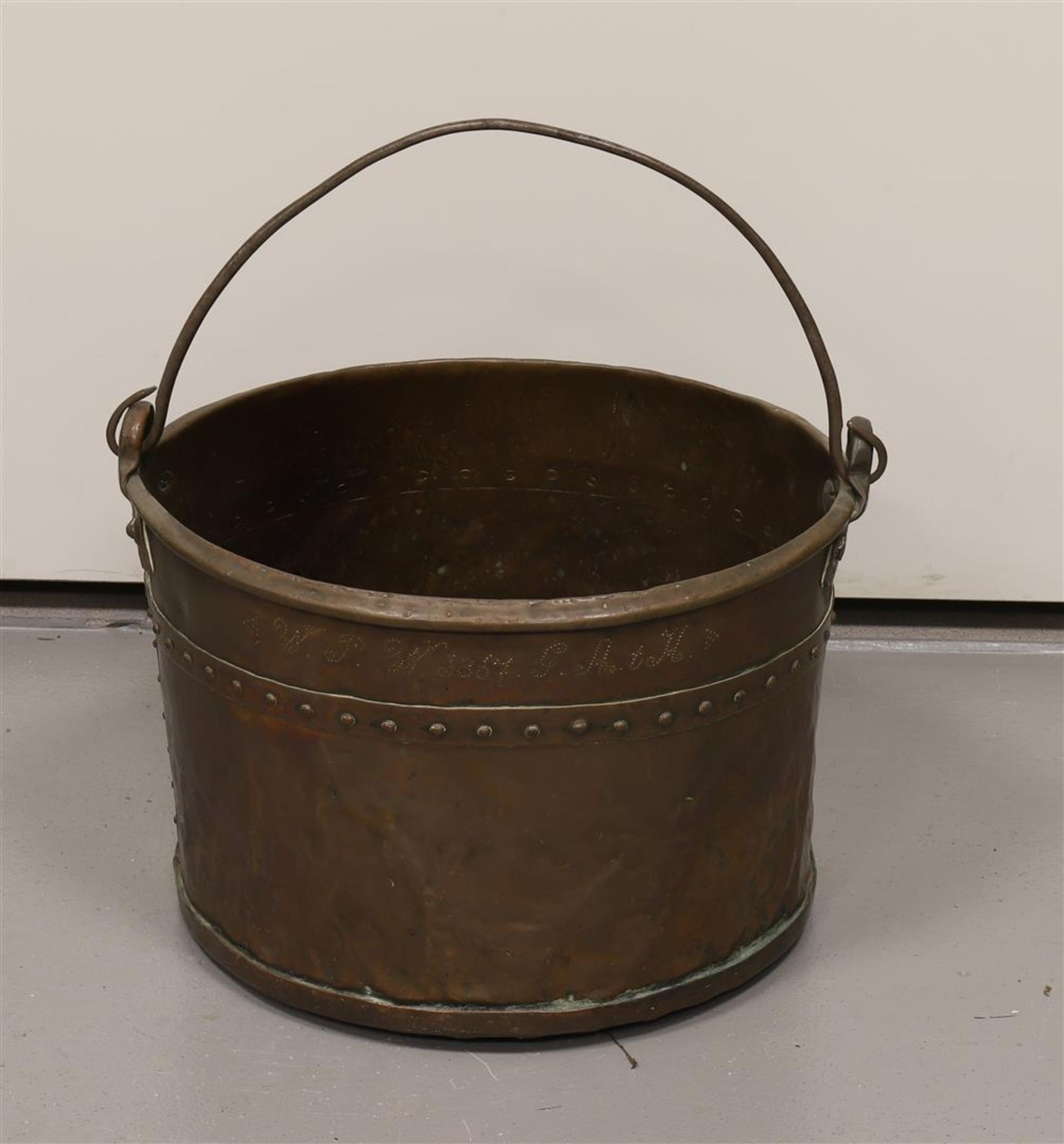 A red copper riveted aker, 19th century.