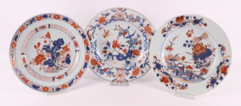 Three various porcelain Chinese Imari plates, China, 18th century.