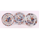 Three various porcelain Chinese Imari plates, China, 18th century.