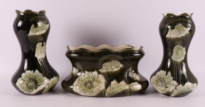 A majolica earthenware Jugendstil mantelpiece set, Germany, around 1900