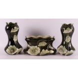 A majolica earthenware Jugendstil mantelpiece set, Germany, around 1900