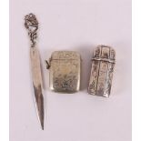 Two silver matchboxes with hinged lids, including 19th century.