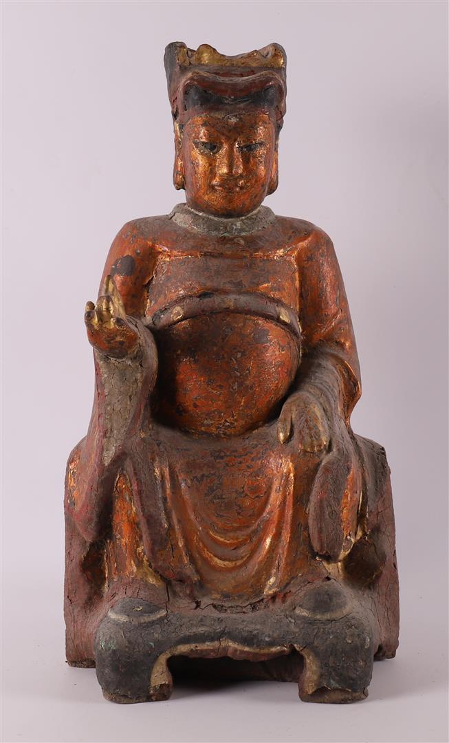 A carved wooden figure of Taoist Deity, China, Qing dynasty, 19th century.