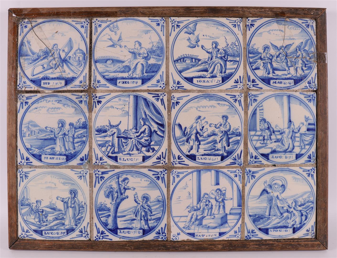 A twelve-step tile tableau with blue/white religious tiles, 18th century. - Image 2 of 3