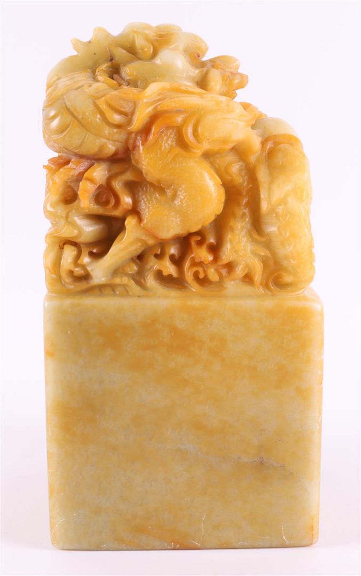 A soapstone stamp with relief of a dragon with pearl and boy, China, - Image 7 of 20