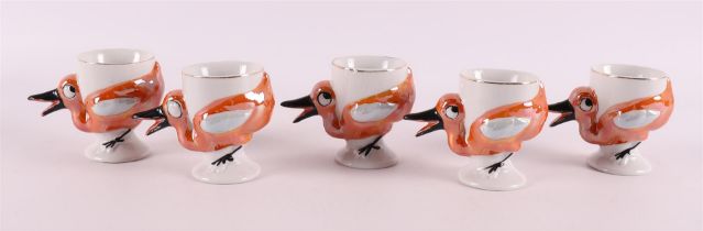 A series of five vintage porcelain design egg cups, mid-20th century.