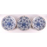 Three blue/white Delft earthenware 'Mimosa' dishes, Holland, 18th century.