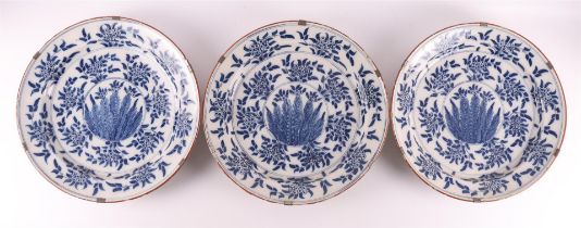 Three blue/white Delft earthenware 'Mimosa' dishes, Holland, 18th century.