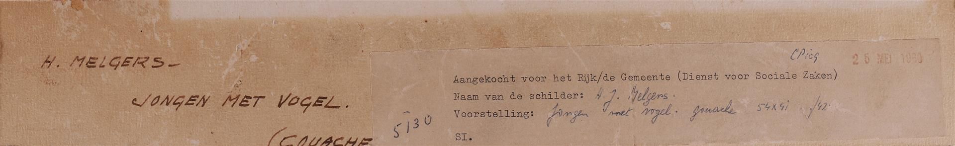 Melgers, Hendrik Johan (Henk) (Groningen 1899-1973 A'dam) 'Man with bird', - Bild 5 aus 5