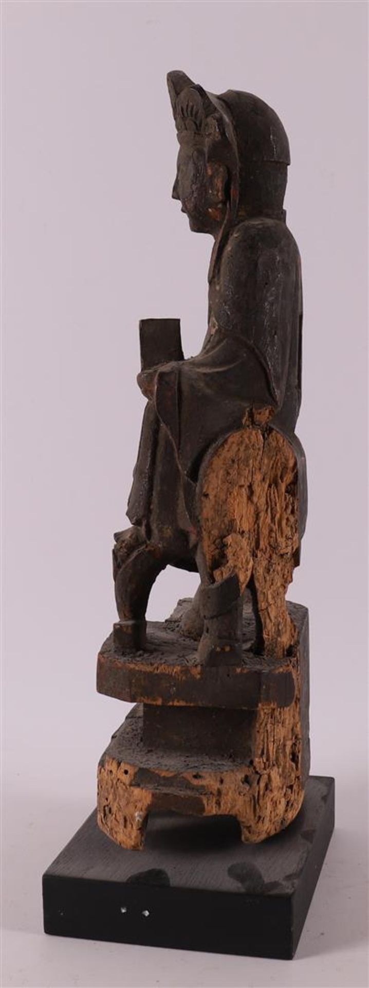 A wooden Kwanyin on an ox with traces of polychromy, China, Qing dynasty - Image 3 of 4