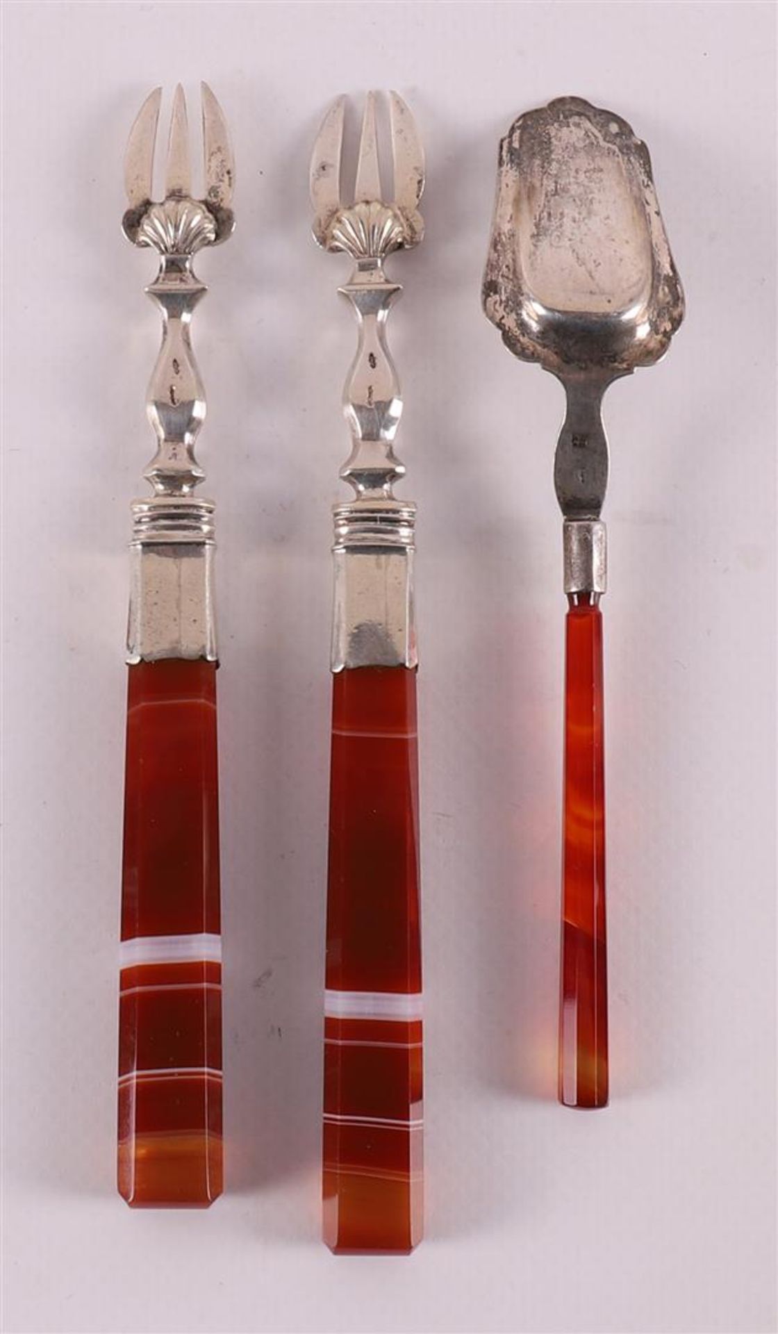 Two silver forks with agate handles, 19th century. - Image 2 of 2