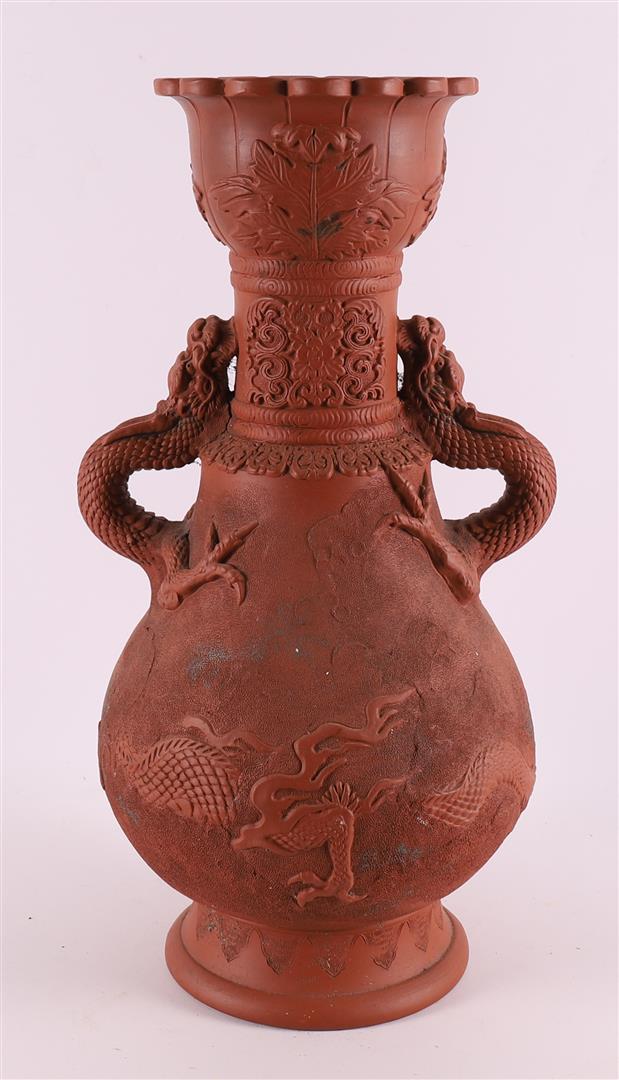 A yixing baluster-shaped vase with dragons for ears, China, around 1900. - Image 2 of 6