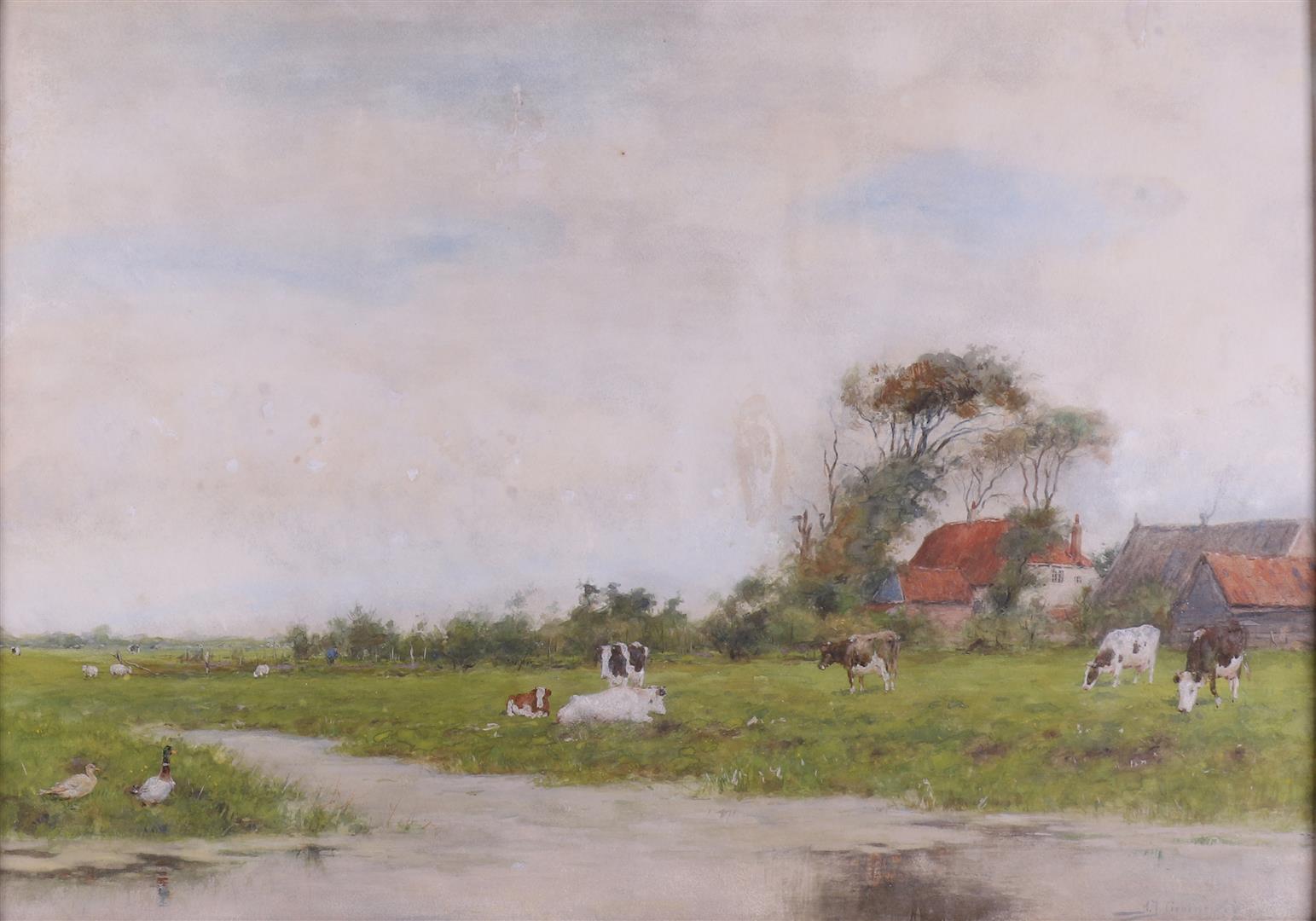 Groenewegen, Adrianus Johannes (Rotterdam 1874-1963) 'Cows in landscape', - Image 2 of 3