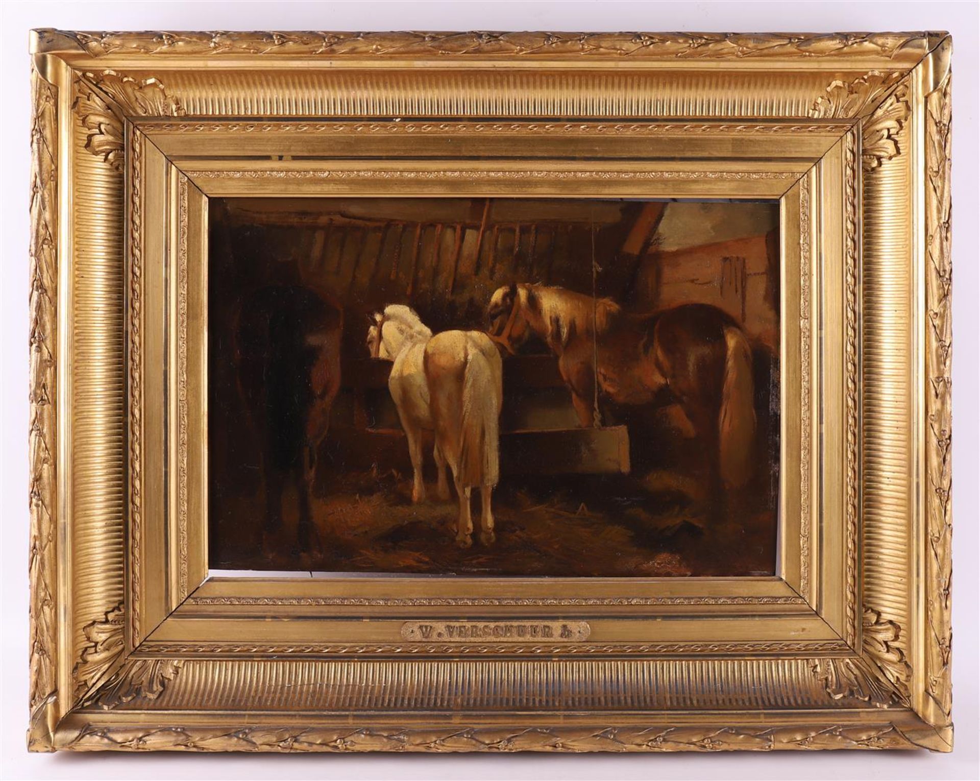 Verschuur, W Jr. (attributed to) “Horses in the stable”, - Bild 2 aus 4