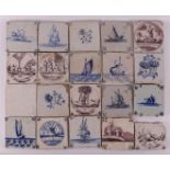 A lot of various blue/white tiles, including ships, including 18th century