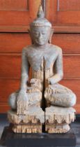 A carved wooden seated Ava Buddha on lotus crown, Burma 15th/16th century.