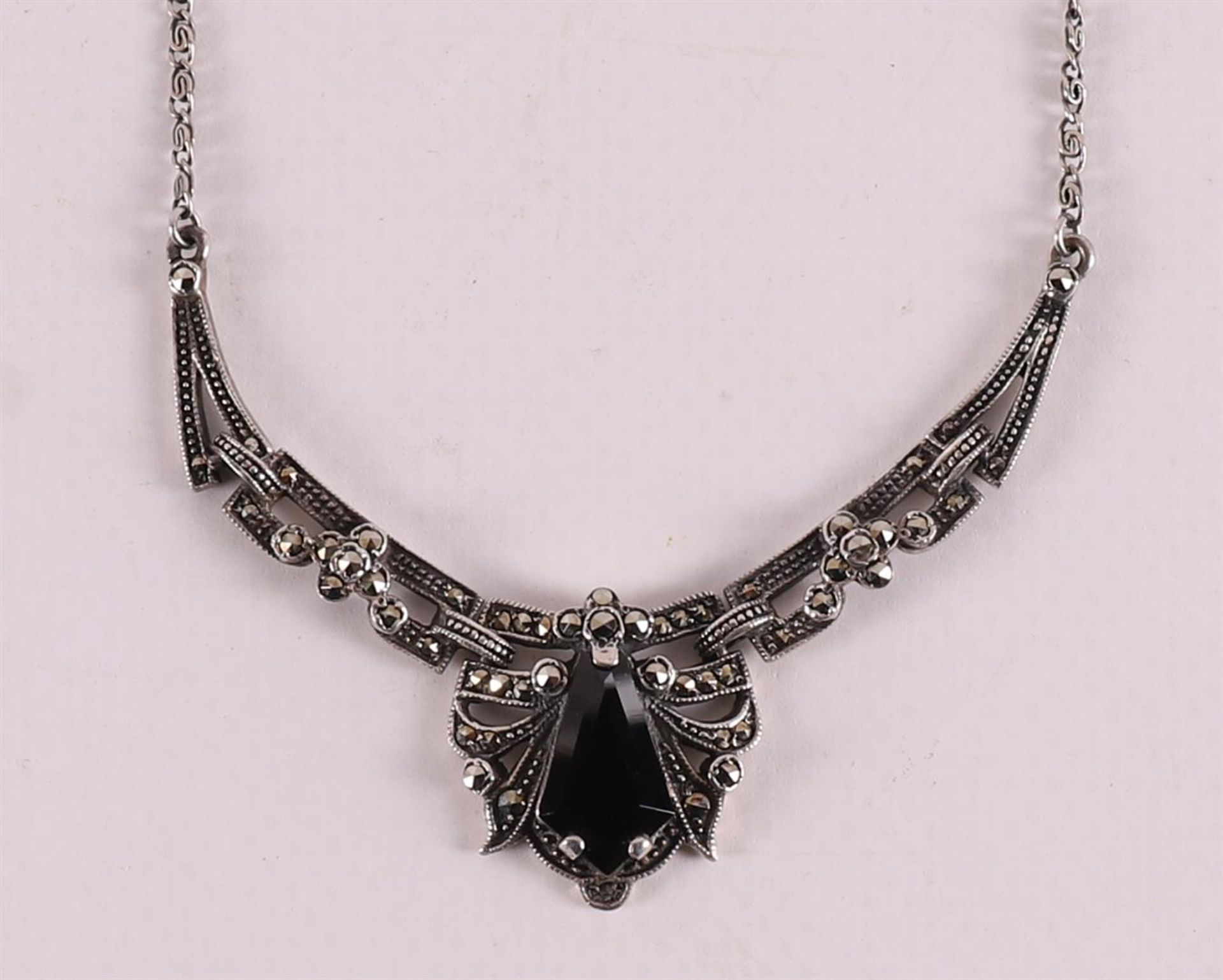 A silver choker with faceted onyx and many hematites. - Image 2 of 2