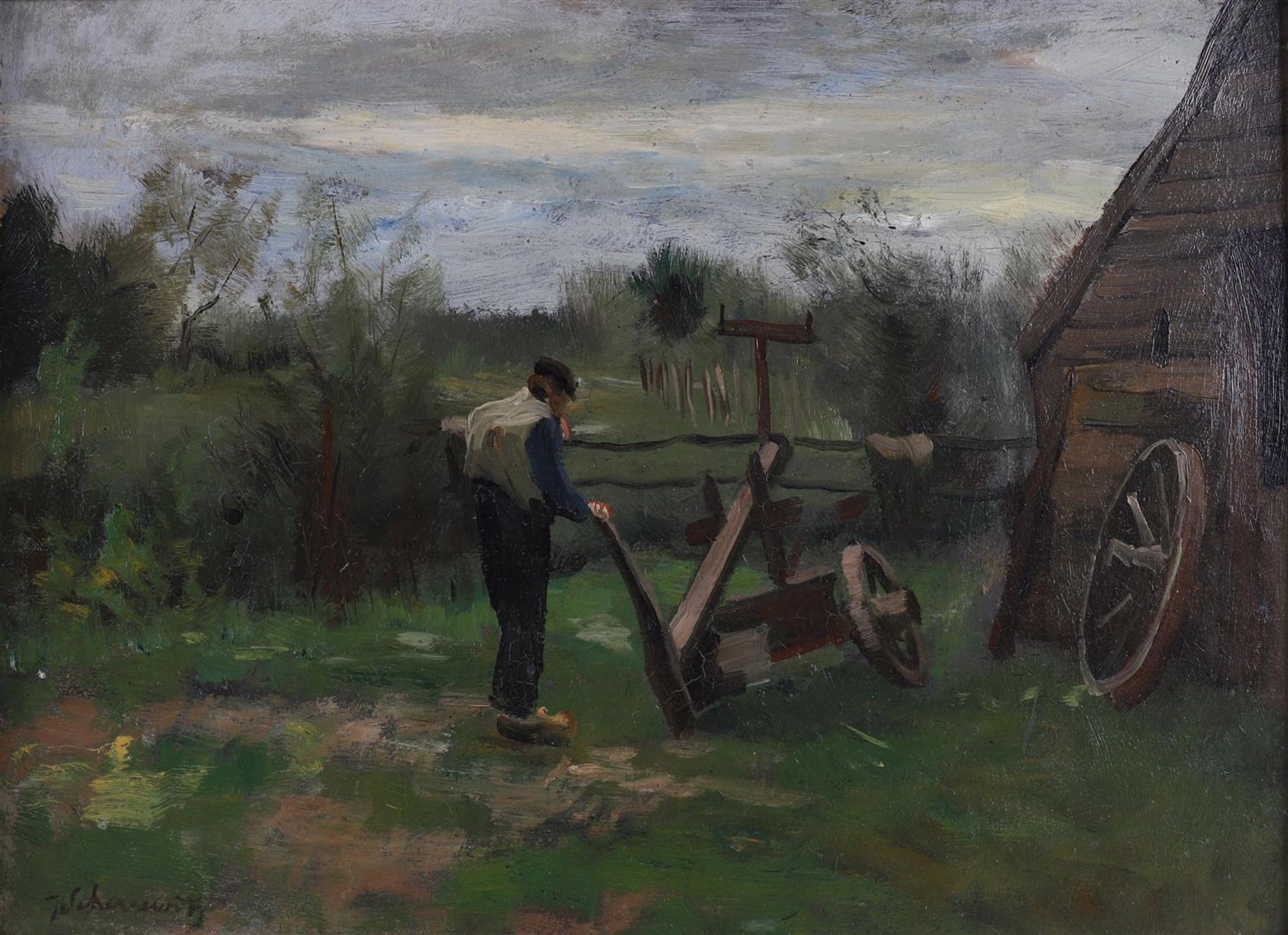Scherrewitz, Johan Frederik C (1868-1951) 'Farmer with plow at the back of the h - Bild 2 aus 4