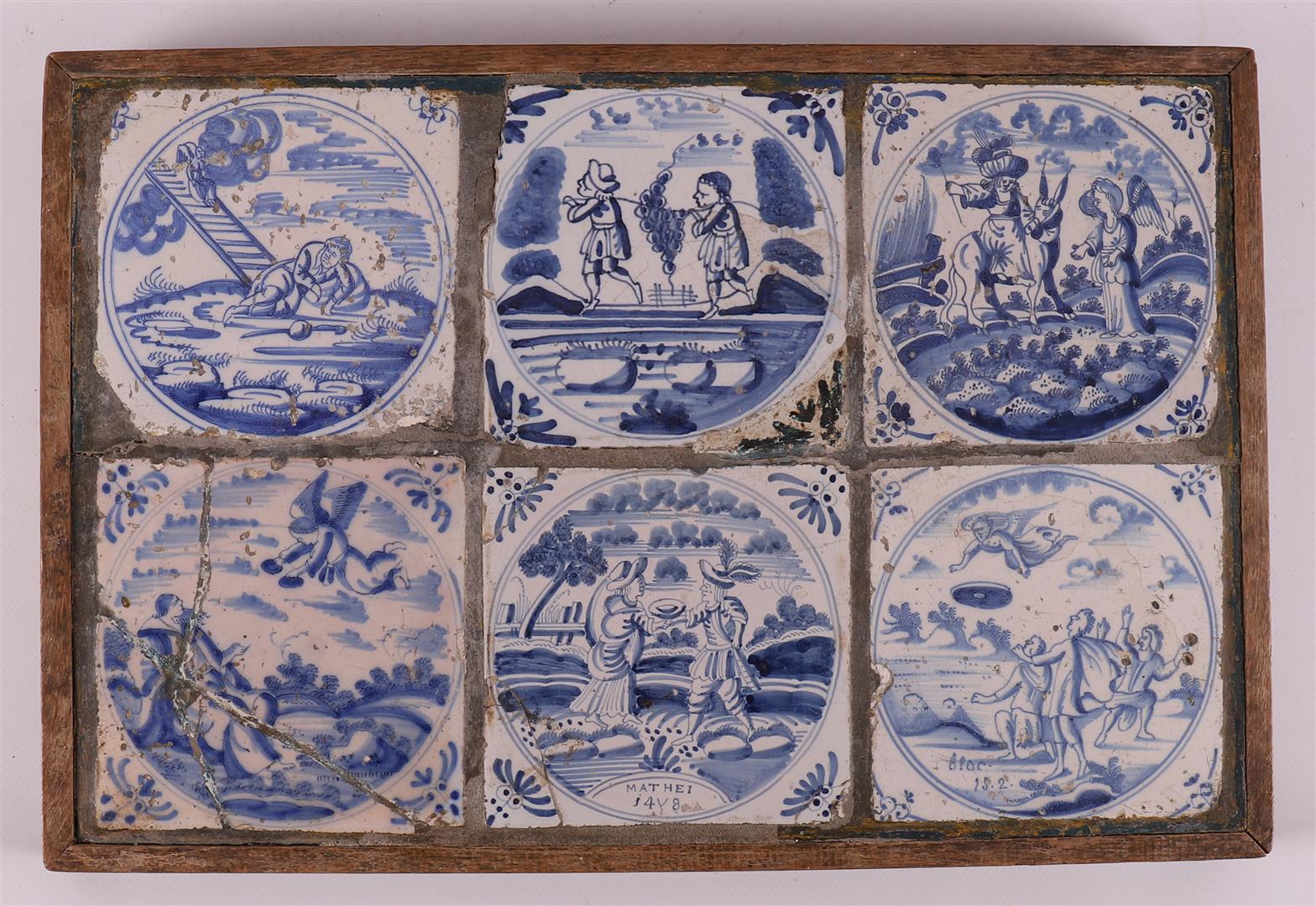 A twelve-step tile tableau with blue/white religious tiles, 18th century. - Image 3 of 3